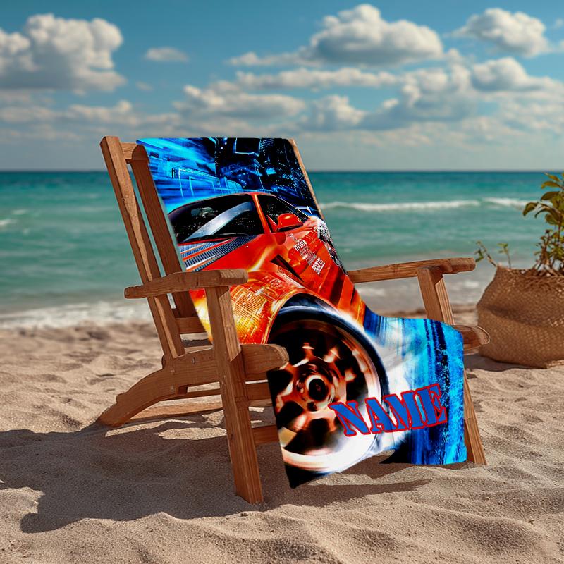 Custom Name Ultra-Soft Beach Towel with Racing Theme,Ideal for Pool - Camping, Diving - Perfect Travel Essential, Vibrant Beach Towel.