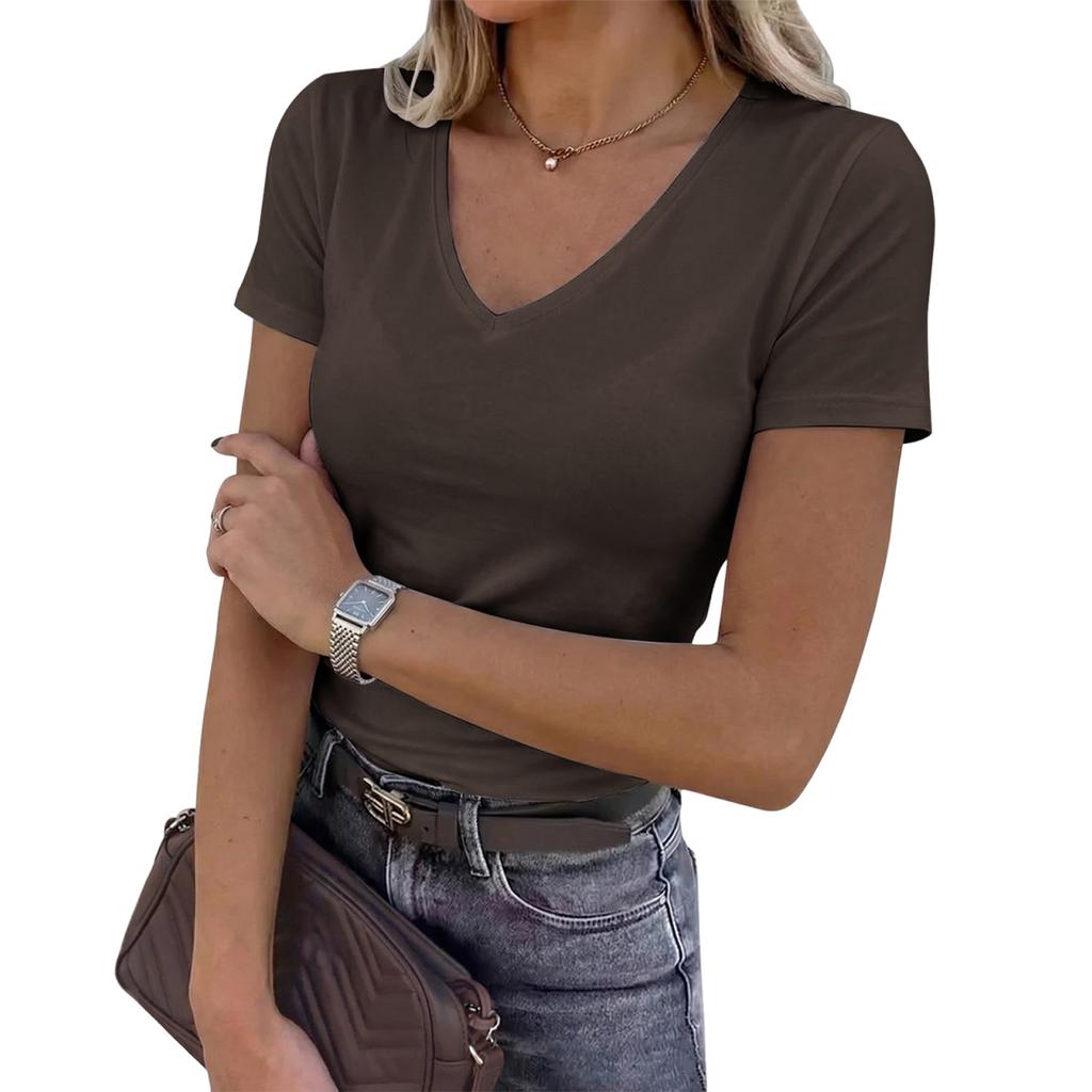 Women's Stretch V-neck Slim Fit Casual Basic Top