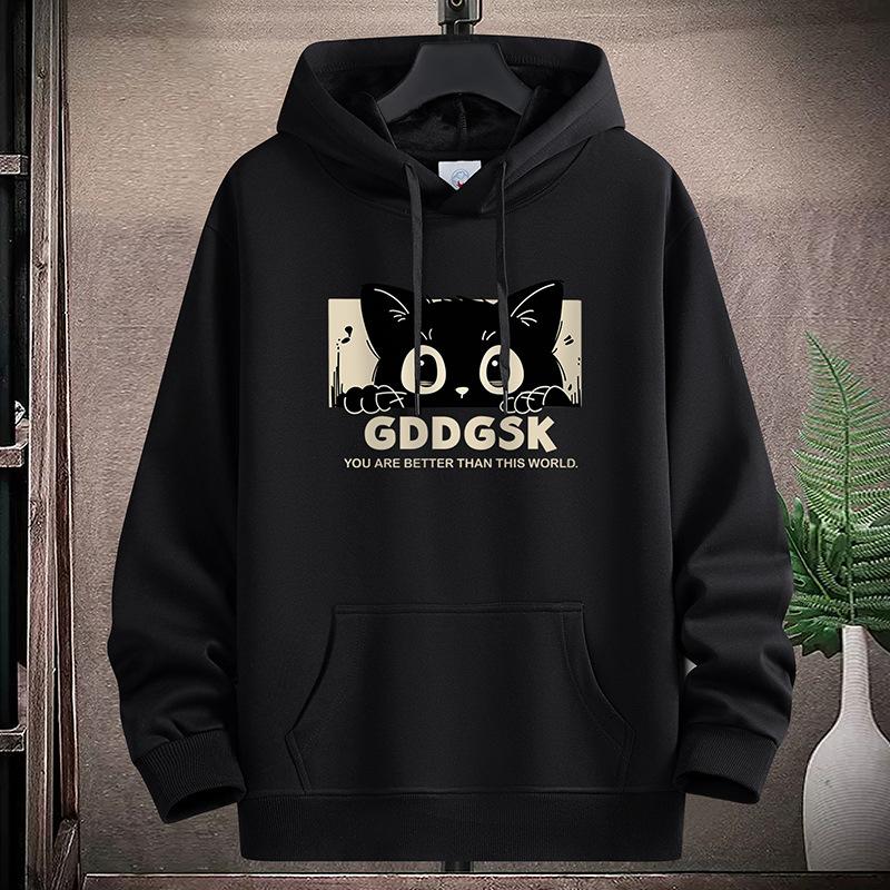 

Толстовка с капюшоном с рисунком Lucky Cat для мужчин и мальчиков, большой размер, длинный рукав, спортивная рубашка, пуловер 4XL чёрный