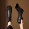 Krazing Pot Sheepskin Winter Square Toe Western Boots Med Heels Zipper Women Ankle Boots