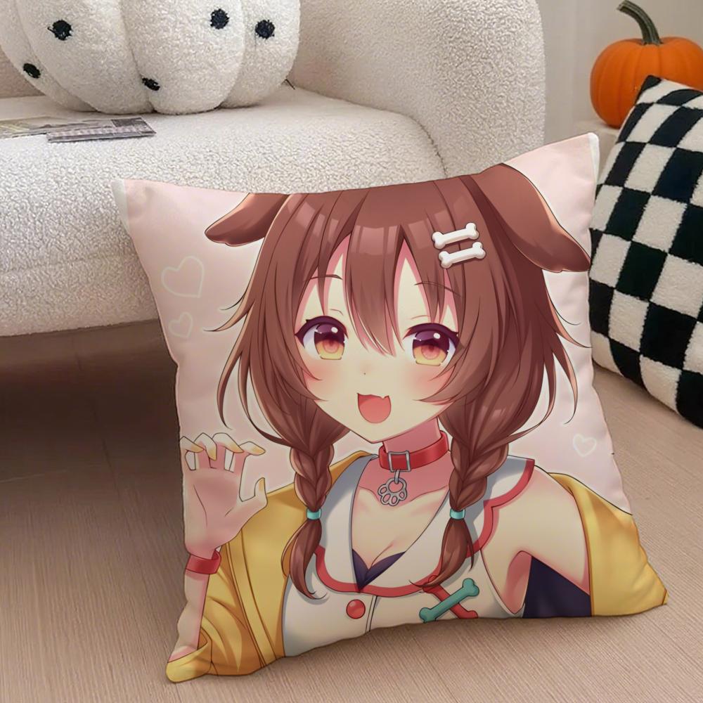 Playful Cute Japanese VTuber IINUGAMI KORONE Cushion Cover Throw Pillow Cover Hidden Button Durable Polyester Chair Cushion