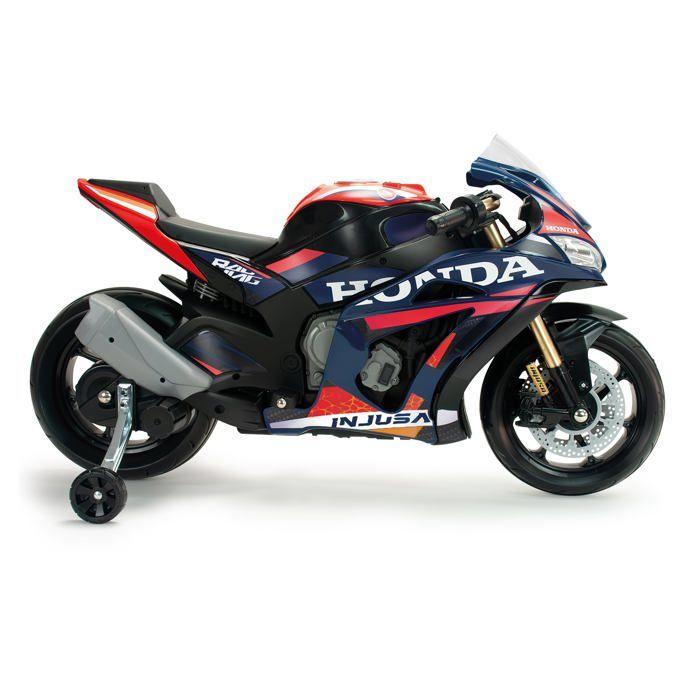 Moto électrique pour enfants - INJUSA - Honda Competition - 12V - Roues de soutien - Lumières et sons - MP3 intégré