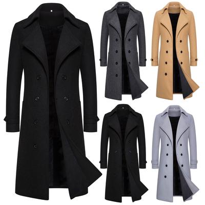 Men's Leisure Self-Cultivation Double- Buckle MAO Long Windbreaker Coat