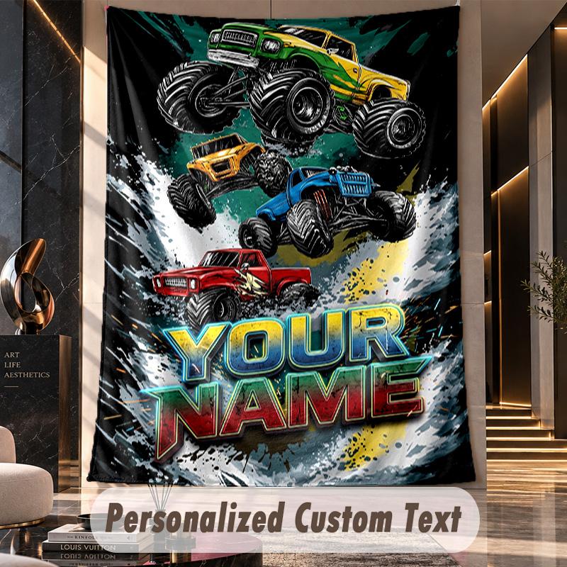 Monster Truck (68) Theme Custom Tapestry Personalized Custom Name Text Wall Hanging Tapestry Home Decor Background Cloth