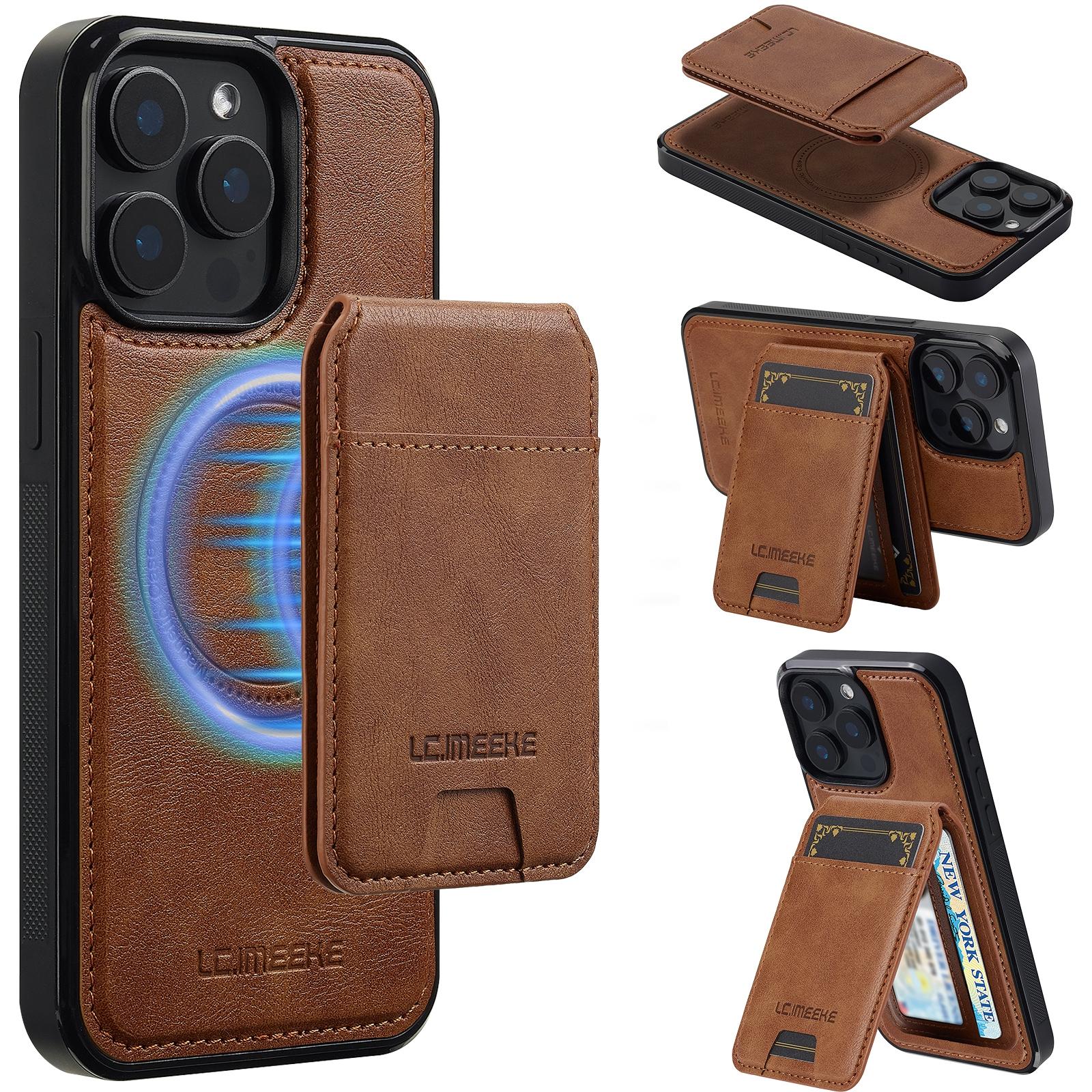 

For iPhone 14 Pro Max Magnetic Case Detachable Card Holder Leather+TPU Mobile Cover Brown