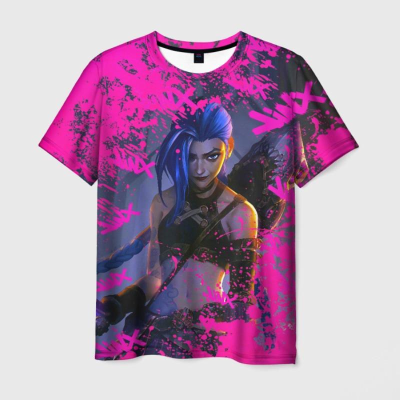 

Футболка с принтом аниме Arcane League Jinx Graphic 3D для мужчин и женщин с коротким рукавом и круглым вырезом, повседневная верхняя одежда Harajuku Y2k L