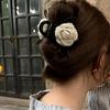 Camellia Claw Clip: Minimalist Grey Yarn Knit Hair Accessory for Korean Updos
