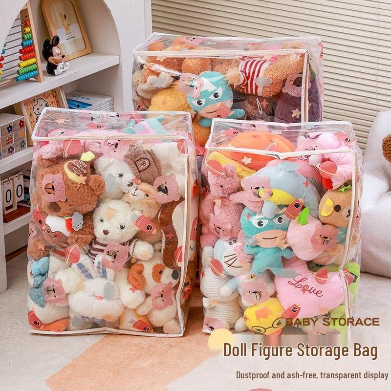 Plush Toy Organizer: Large Capacity Dustproof Zipper Bag with Transparent Design