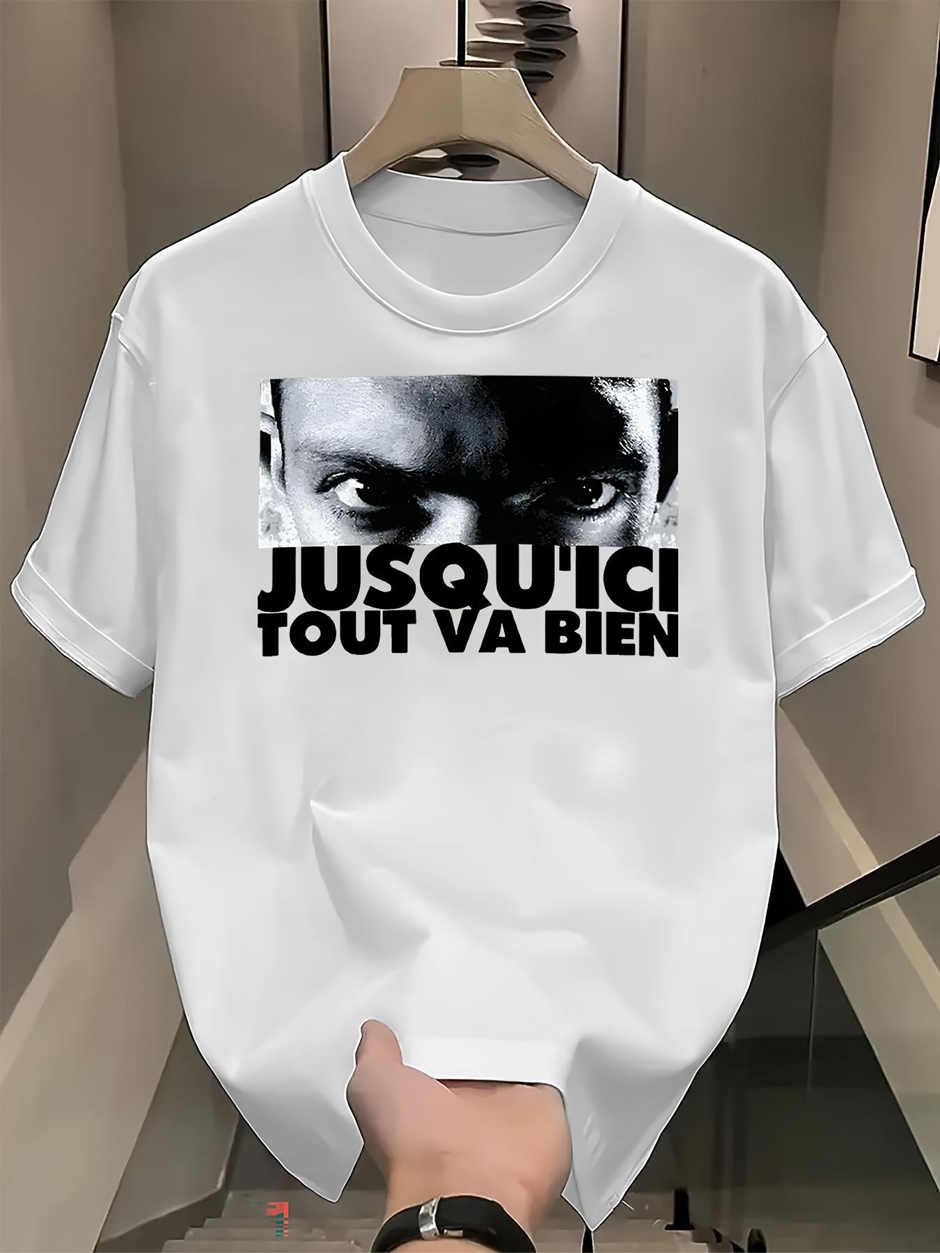 

Men S Jusqu ici tout va bien La Haine Tribute Graphic T-Shirt | Black Casual Streetwear Tee with Bold White Print S