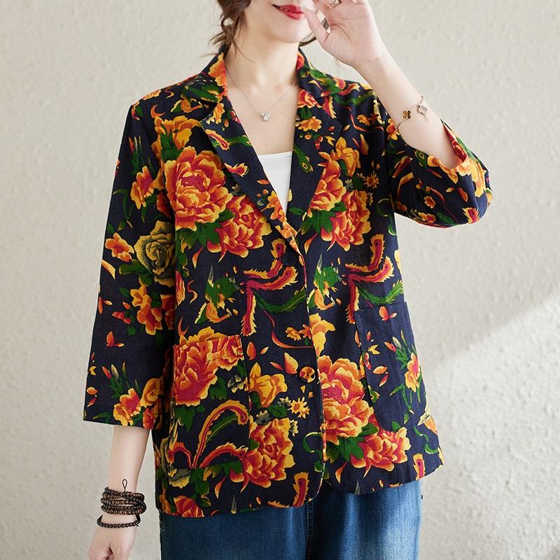 

Хлопок больших размеров, женский повседневный свободный летний винтажный пиджак, куртки для женщин, одежда, пальто XXL темно-синий