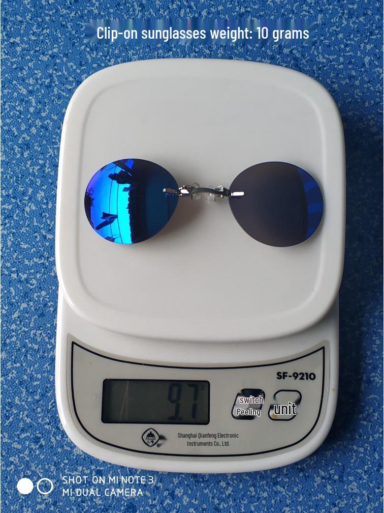 Rimless Retro Round Ultralight Clip-on Sunglasses - Matrix Morpheus Style