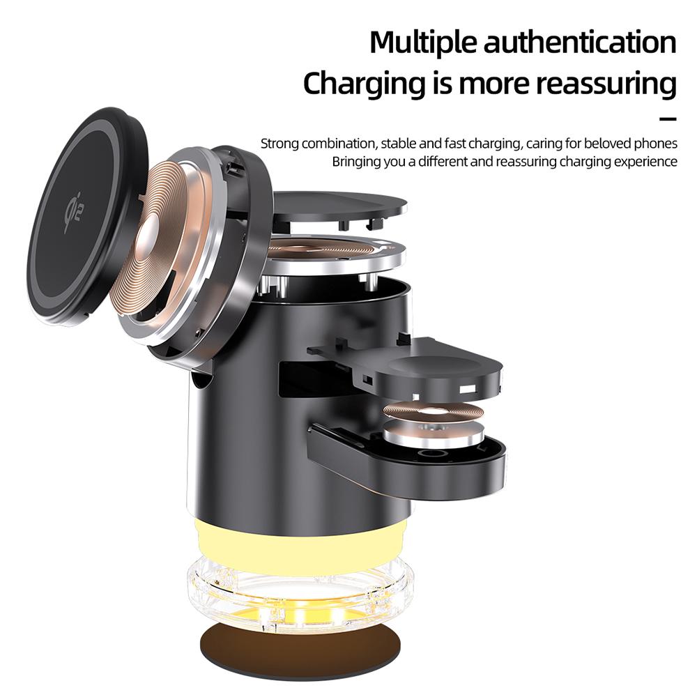 Bedside Night Light Magnet Qi2 Wireless Charger 3in1 Heat Dissipation Charging Station for iPhone & Samsung Galaxy Watch Charger