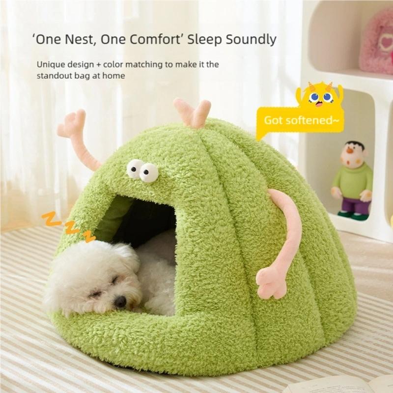 Cartoon Theme Pet Bed Warm Shelter House For Dog Cats With Semi Enclosed Design Cold Weather Pet Cave Home Decoration