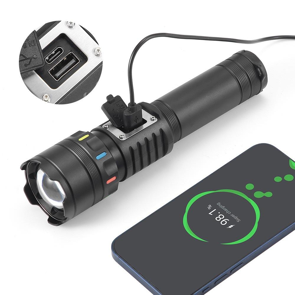 Ultra Bright COB Light Flashlight Multifunctional Type-C Charging LED Flashlight Zoomable White Laser for Outdoor Camping