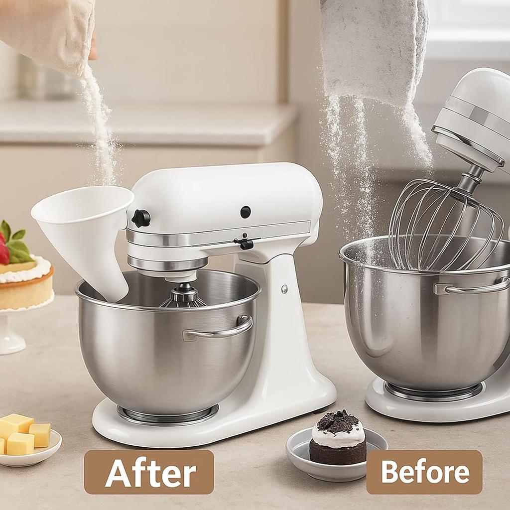 Flour Funnel for Kitchen Plastic Funnel with Easy-Pour Attachment Fits KSM150 5-Quart Tilt-Head Mixers Baking Accessory