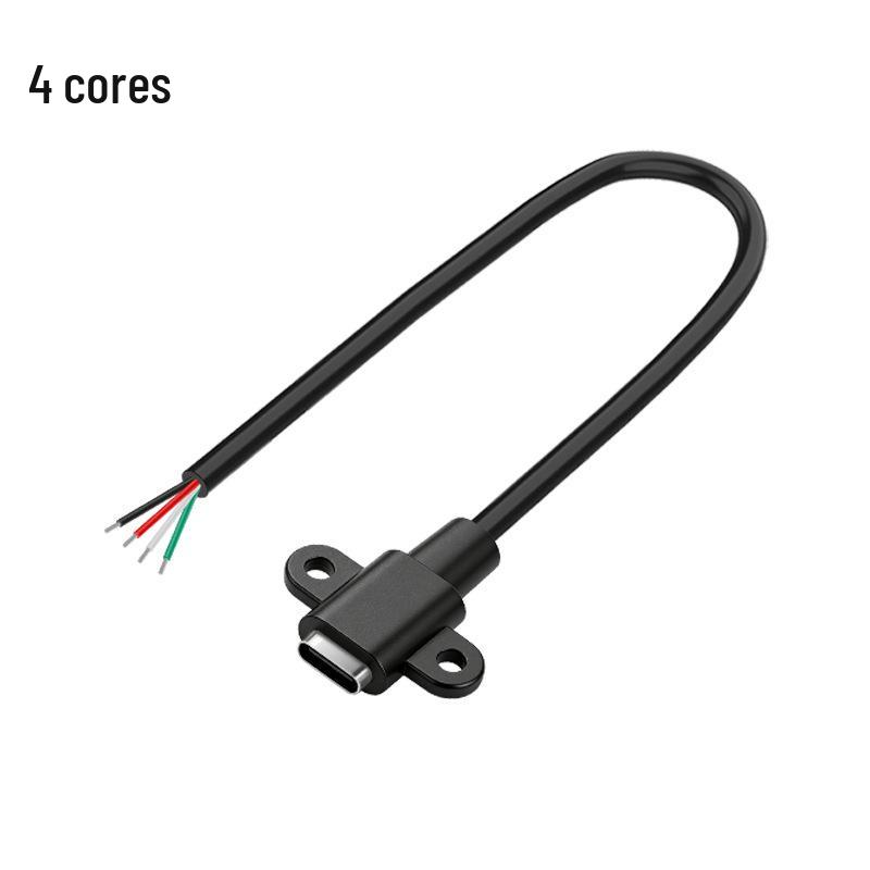 Type-C Female Dual-Core Charging Cable with Fixing Screw Holes & Type-C Straight Four-Core Data Cable (Stripped & Tinned)