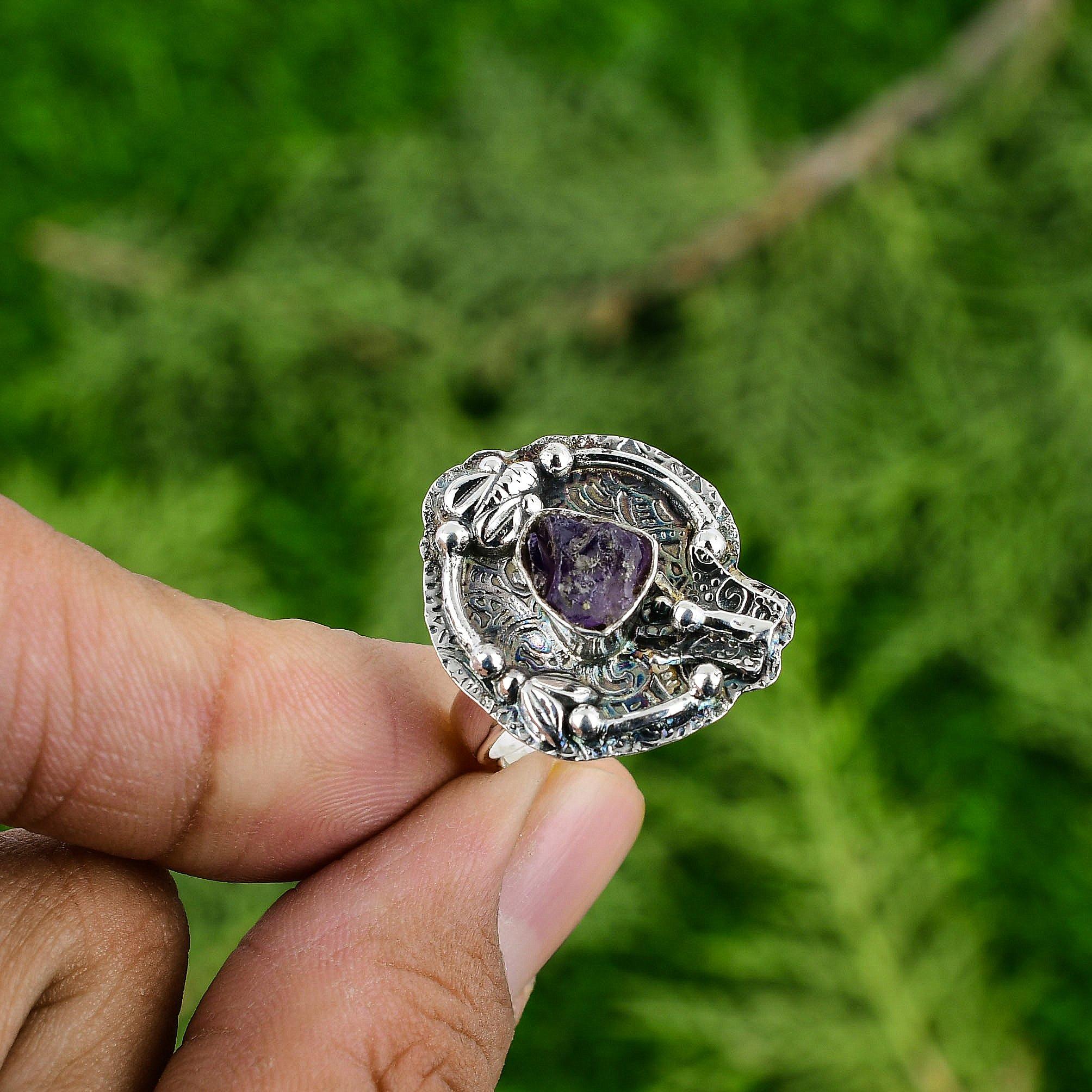 

Натуральный африканский аметист необработанный серебро 925 пробы наборное регулируемое кольцо для девушек Adjustable