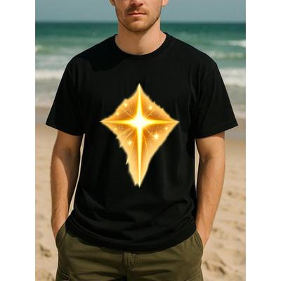 Taglie europee Stampa Stella Dorata Brillante | Adatta per l'Uso Quotidiano e Domestico, T-shirt da Uomo Leggera a Girocollo a Maniche Corte, Stile Casual