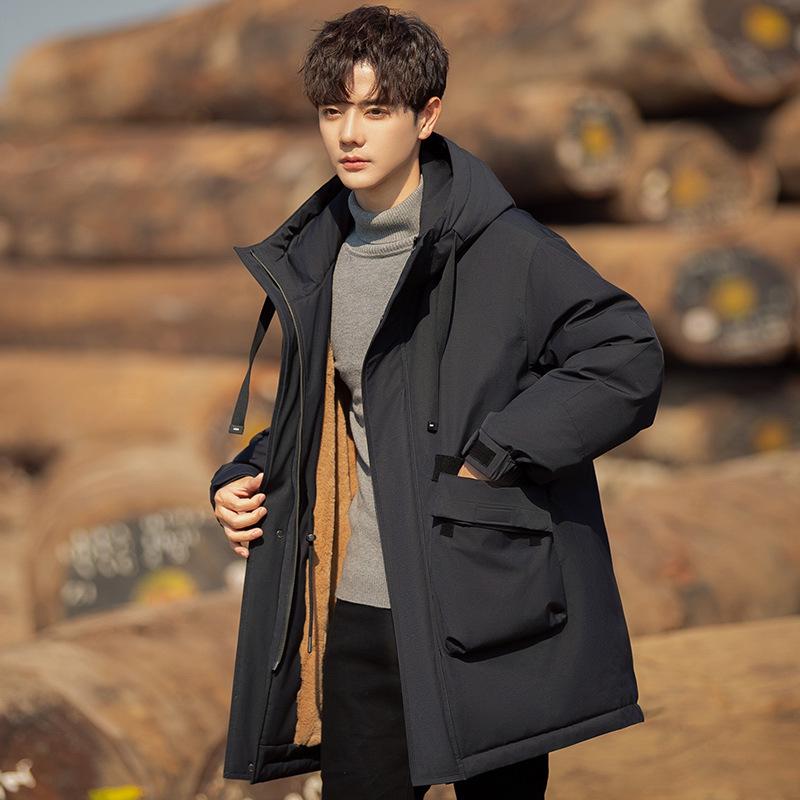 2025 Herren Winter Mittellange Daunenjacke mit Kaninchenfellfutter