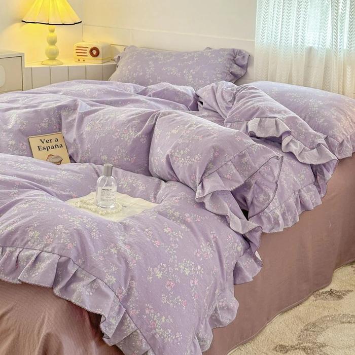 Princess Style Bedding Sets Ruffle Lace Bow Quilt Cover Romantic Bedclothes Decor Woman Girls Bedroom Duvet Cover 4pcs