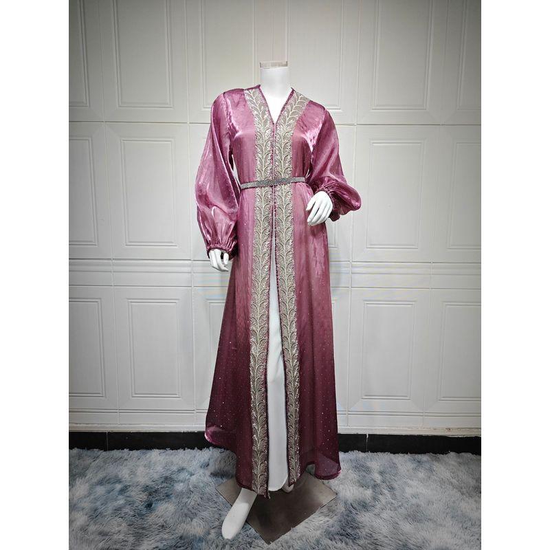 

Amazon Пышный рукав Европейский и американский Дубай Трансграничный Ближний Восток Халат Горячая отделка Жилет Юбка Пояс Кардиган Костюм-тройка Light purple L