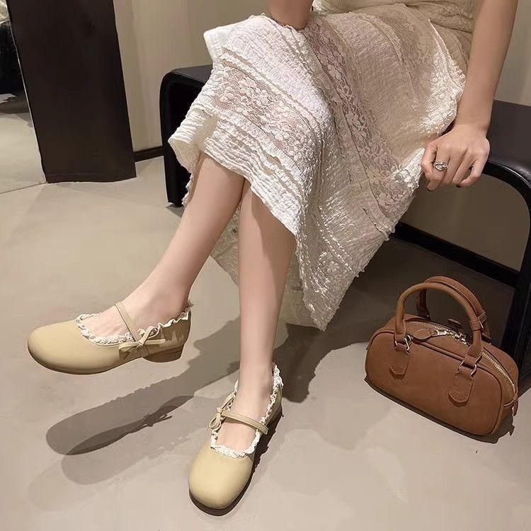 Gentle Wind Grandma Shoes Shallow Mouth Small Leather Shoes Women's 2025 New Spring and Summer French Low Heel Mary Jane Shoes Single Shoes Women
