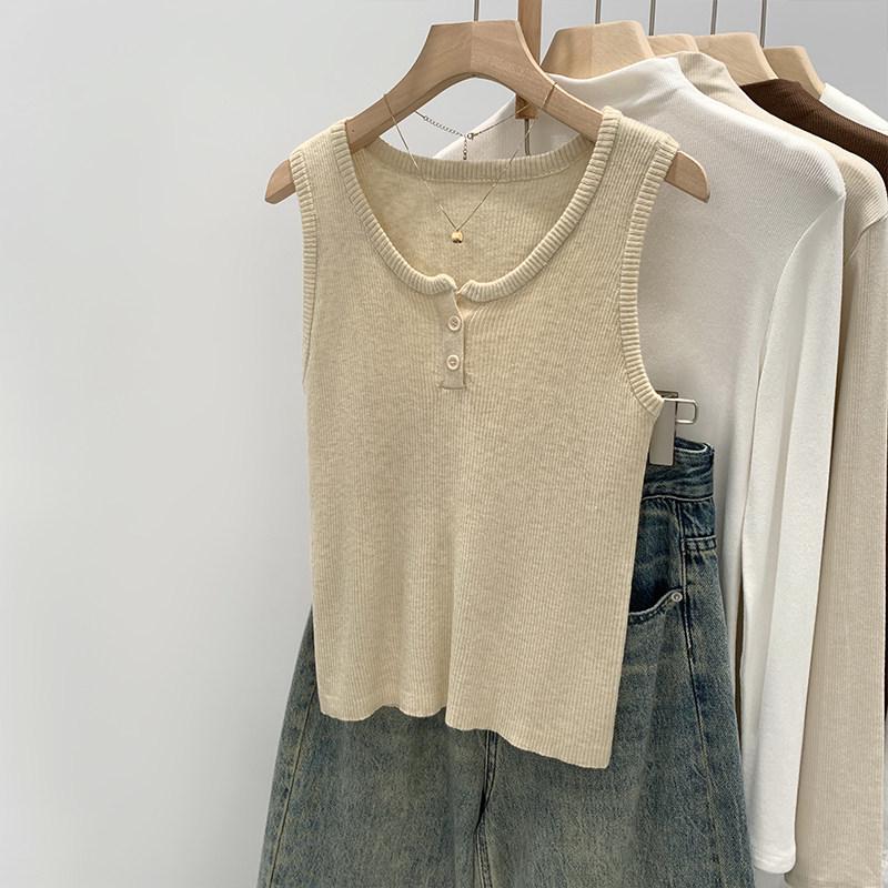 

Korean Striped Sleeveless Knit Vest for Women - 2026 Spring Collection Camisole Top One Size