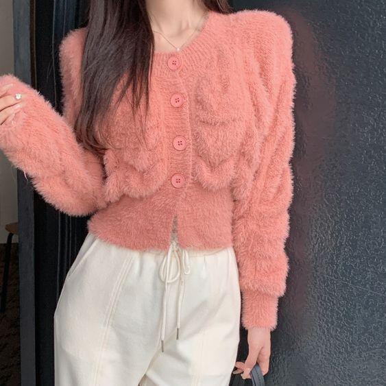 Korean Style Hollow Knit Cardigan - Autumn Winter Soft & Gentle Solid Color Sweater Coat for Women