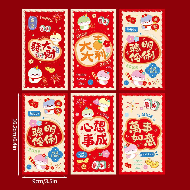 6pcs Chinese New Year Red Envelopes Cartoon Cute Snake Hongbao Spring Festival Red Packets Wedding Envelope Snake Money Packets