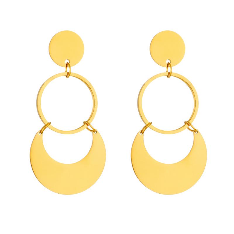 Geometric Hoop Drop Earrings For Women Gold Plated Stainless Steel Fashion Jewelry