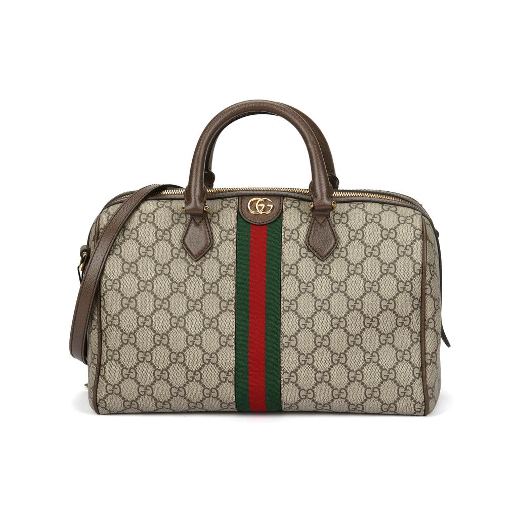 Gucci Ophidia Double G Logo Detachable Shoulder Strap Zipper Closure Canvas And Leather Trimmed Medium Shoulder Bag 772065-96IWG-8745