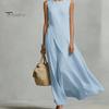 Solid Color Women Dress Women's Sleeveless Cotton Linen Dress, Casual Irregular Hem Crew Lightweight Summer Neck Long Loose Beach Vacation Sundress