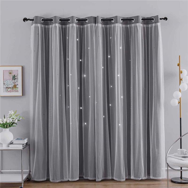 Double Layer Curtains with Star Cut-Outs Blackout Rod Pocket Drapes Projects Beautiful Starry Patterns Home Window Decor