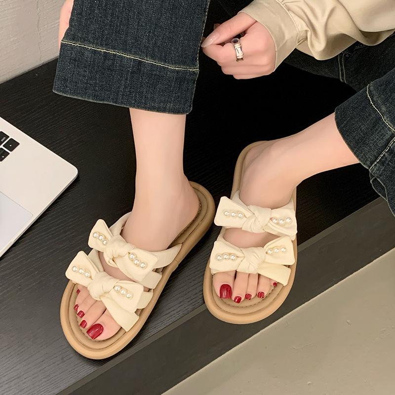 Thick-bottomed Bow Slippers Women's Summer Outer Wear New Versatile Skirt Casual Beach One-word Drag