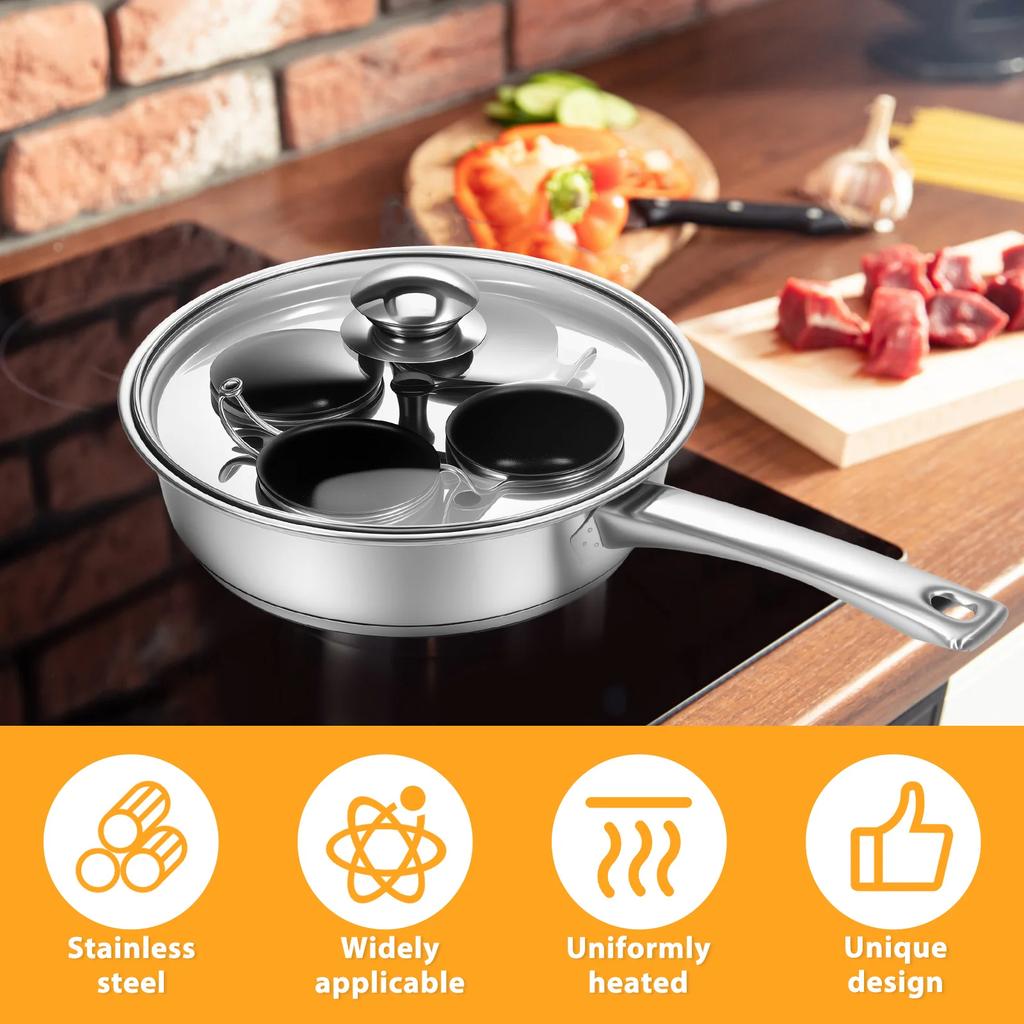 Stainless Steel 4 Cup Egg Poacher Pan Evenly Heated Poached Egg Maker Pot Easy To Release Steamed Pudding Cooker for Cooking