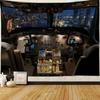 Aircraft Cockpit Tapestry, Flight Simulation Control Panel Wall Art, Aviation Themed Map Decor for Bedroom Living Room