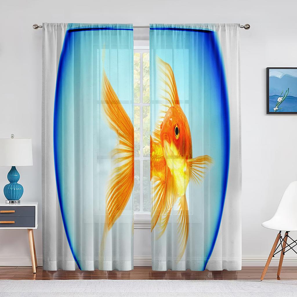 Pond Goldfish Flowers Leaves Colorful Sheer Curtain for Living Room Bedroom Voile Drape Kitchen Window Tulle Curtains Home Decor