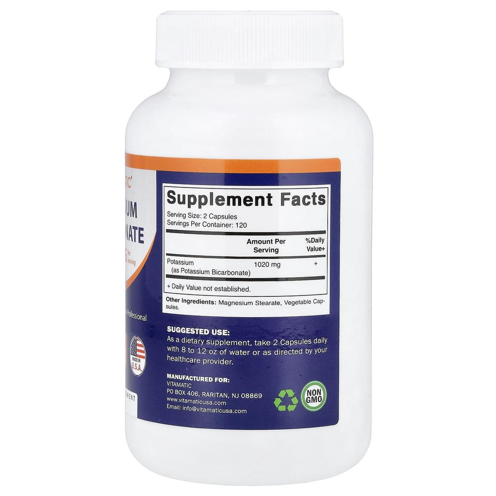 Vitamatic Potassium Bicarbonate, 240 Veggie Capsules (510mg Per Capsule)