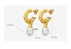Baroque Faux Pearl C-shaped Stud Earrings - European and American Style Women's Titanium Steel Accessories