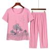 Grandma's Summer Short Sleeve Two-Piece Set: Floral Print, Round Neck, Loose Casual Top for Middle-Aged & Elderly Women