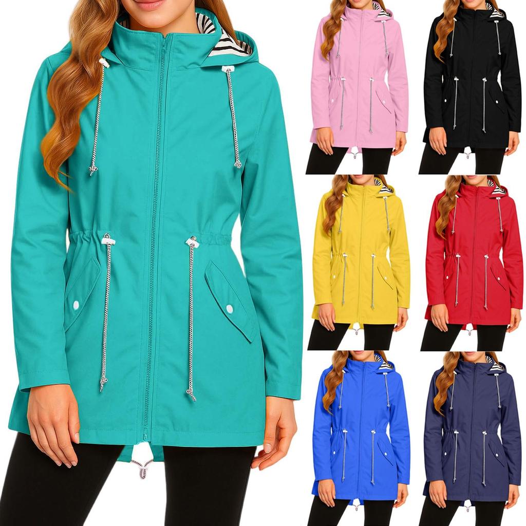 Dames Regenjassen met Capuchon Lichtgewicht Buiten Waterdichte Windjack Effen Trenchcoat Jas Grote Maten