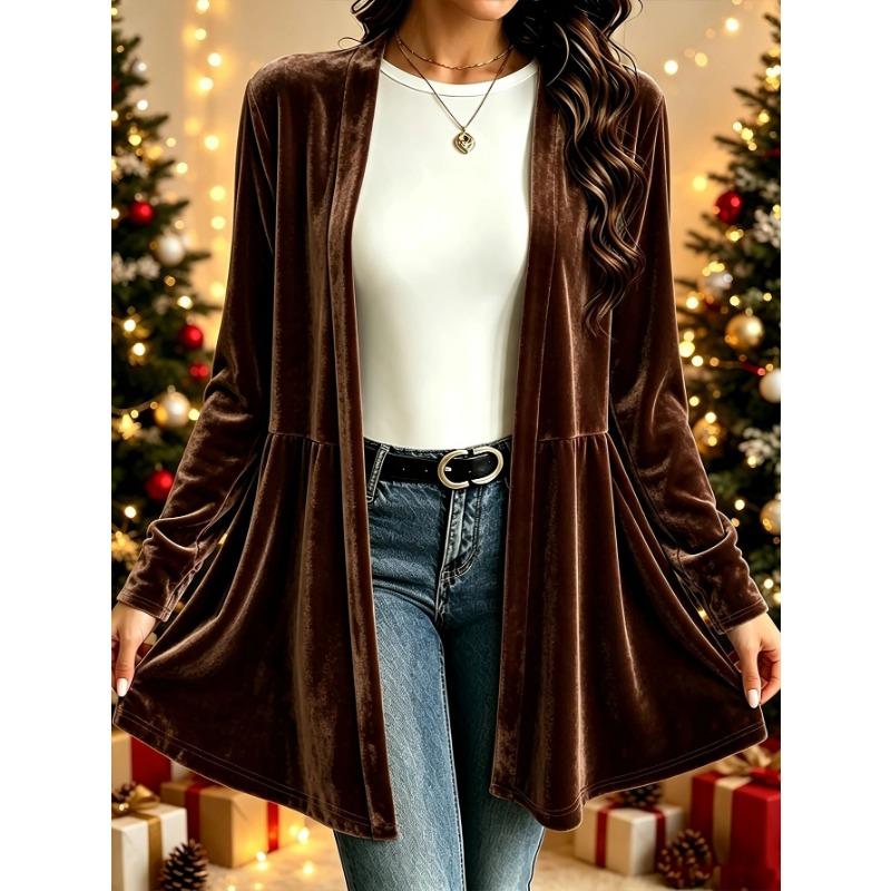 Women S Velvet Cardigan Lazy Style Solid Color Mid Length Knit Top
