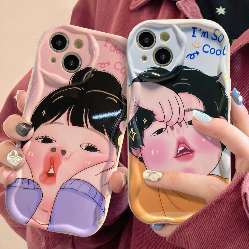 Applicable To Apple 15 Mobile Phone Case iPhone14 Funny Cartoon Couple 17promax Silicone Anti-drop 16 Protective Case