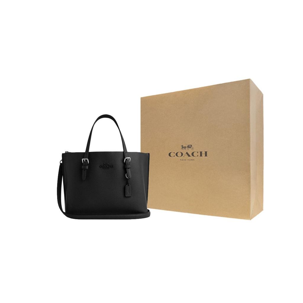 Coach Mollie Logo Detachable Shoulder Strap Tote Bag Shopping Bag Crossbody Bag Cowhide Leather Handbag 25 Women Tote Black CV966-SVBK