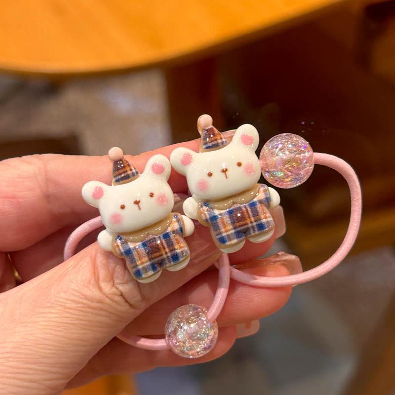 

2pcs Sweet Cartoon Cute Little Rabbit Hairband, Small Bear Hair String, Hair Protection Elastic Headband, Hair Accessory. 2pcs pink