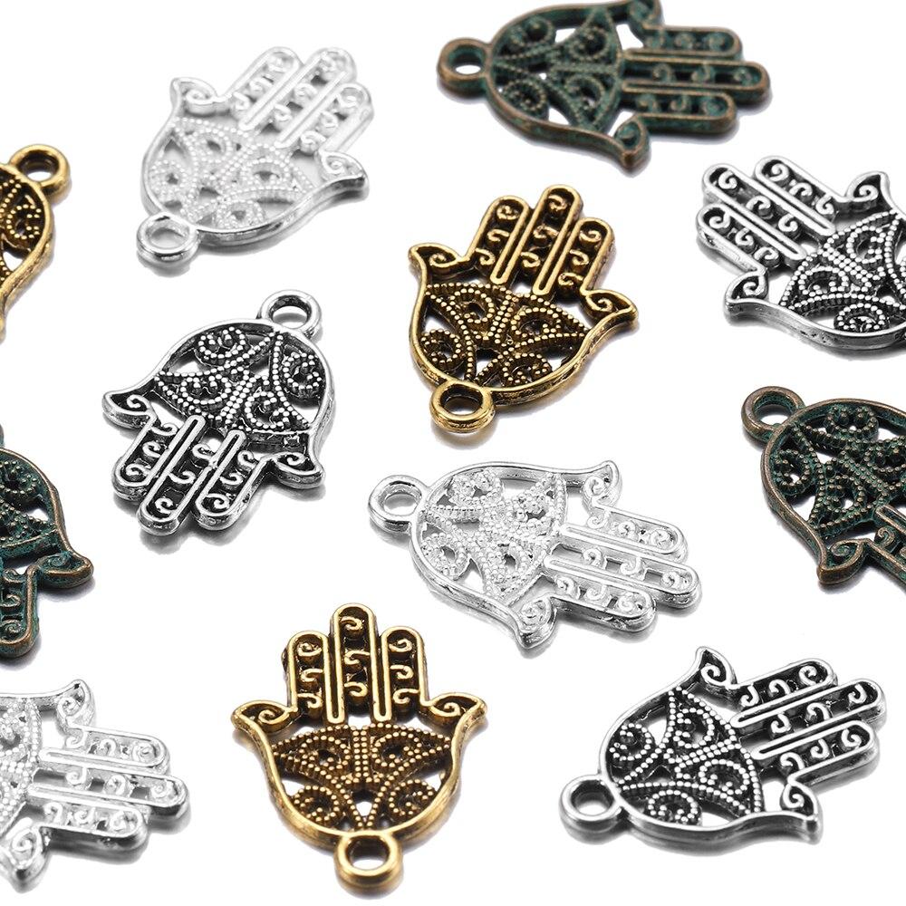 20pcs/lot Antique Bronze Plated Charms Hamsa Palm Protection Pendant for Bracelet Necklace Handmade Jewelry 21x15mm