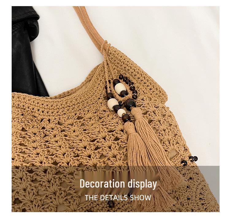 Women's Large Capacity Straw Woven One-Shoulder Crossbody Tote Bag - Versatile, Fashionable, Summer Commute Essential