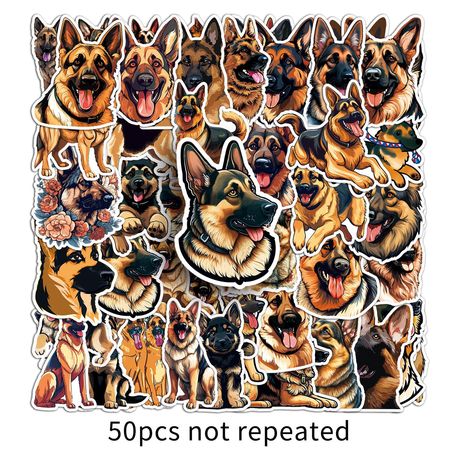 50-Piece German Shepherd & Wolfdog Cartoon Stickers Set - Waterproof Decorative for Notebooks & Journals