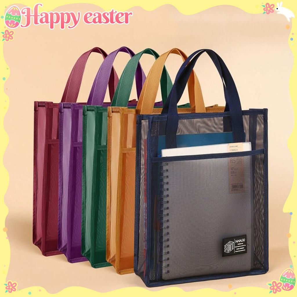 [Meshe Handbag School Shoulder Bag] Solid Color Mesh Handbags Casual Reusable Lightweight Student Book Shoulder Bag School Supplies Large Capacity