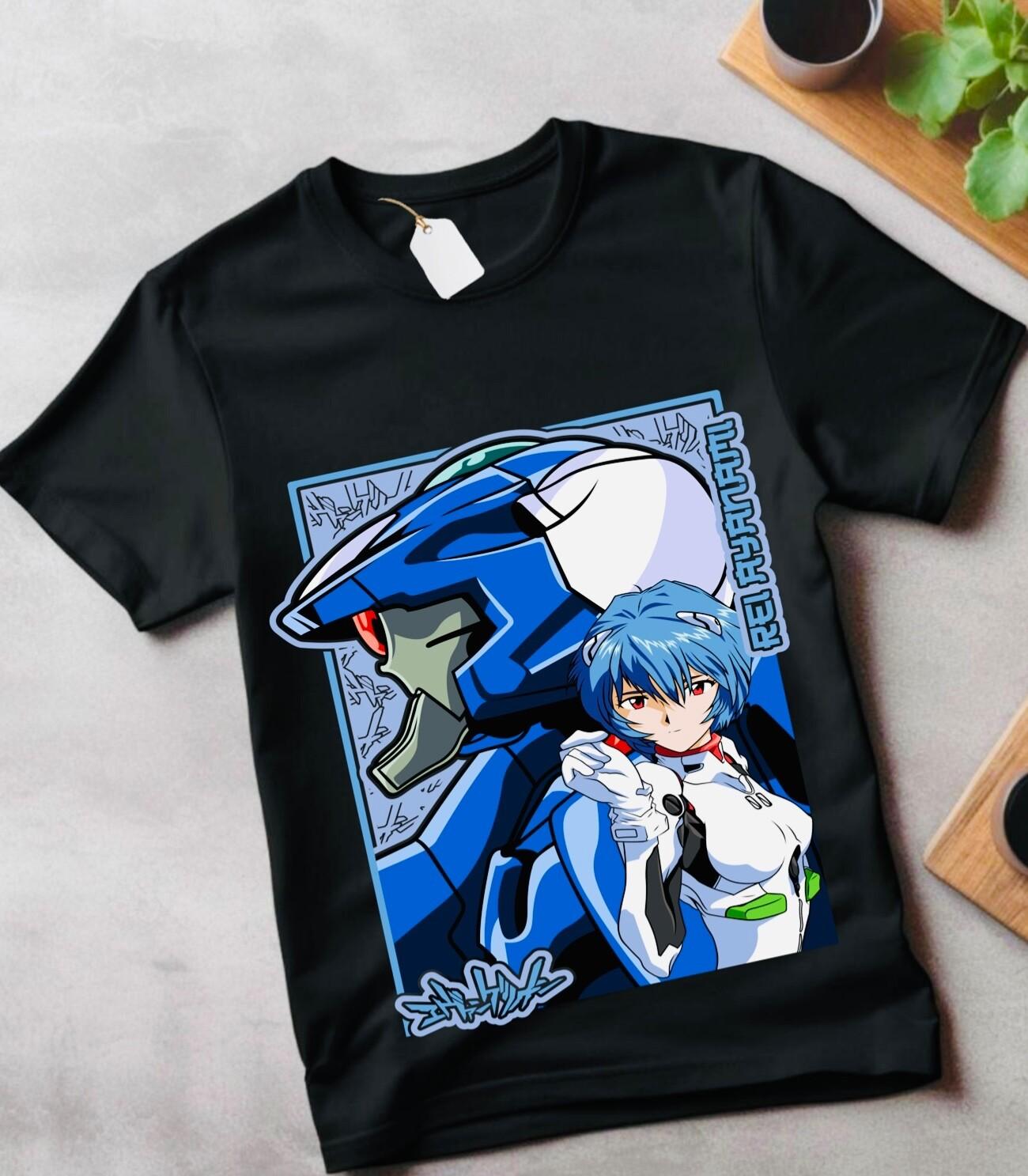 Neon Genesis Evangelion T-Shirt Mens Womens Tees Top Rei Misato Asuka ANIME Waifu Shinji Black Shirt M
